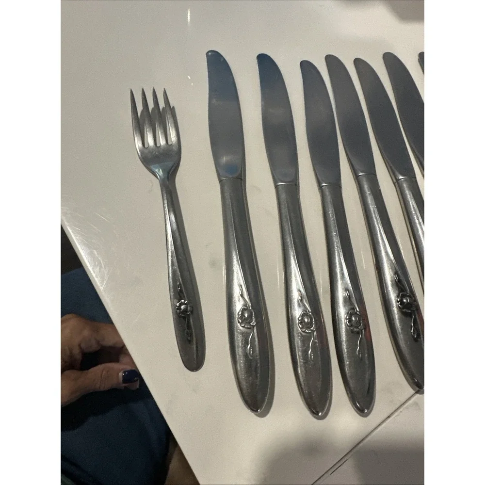 Stainless Flatware Lot Traditions Floral Knives,Serving Set, Fork Set 10 pcs